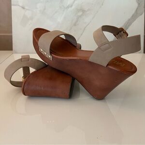 MIA Beige and Chestnut Wedge Sandals